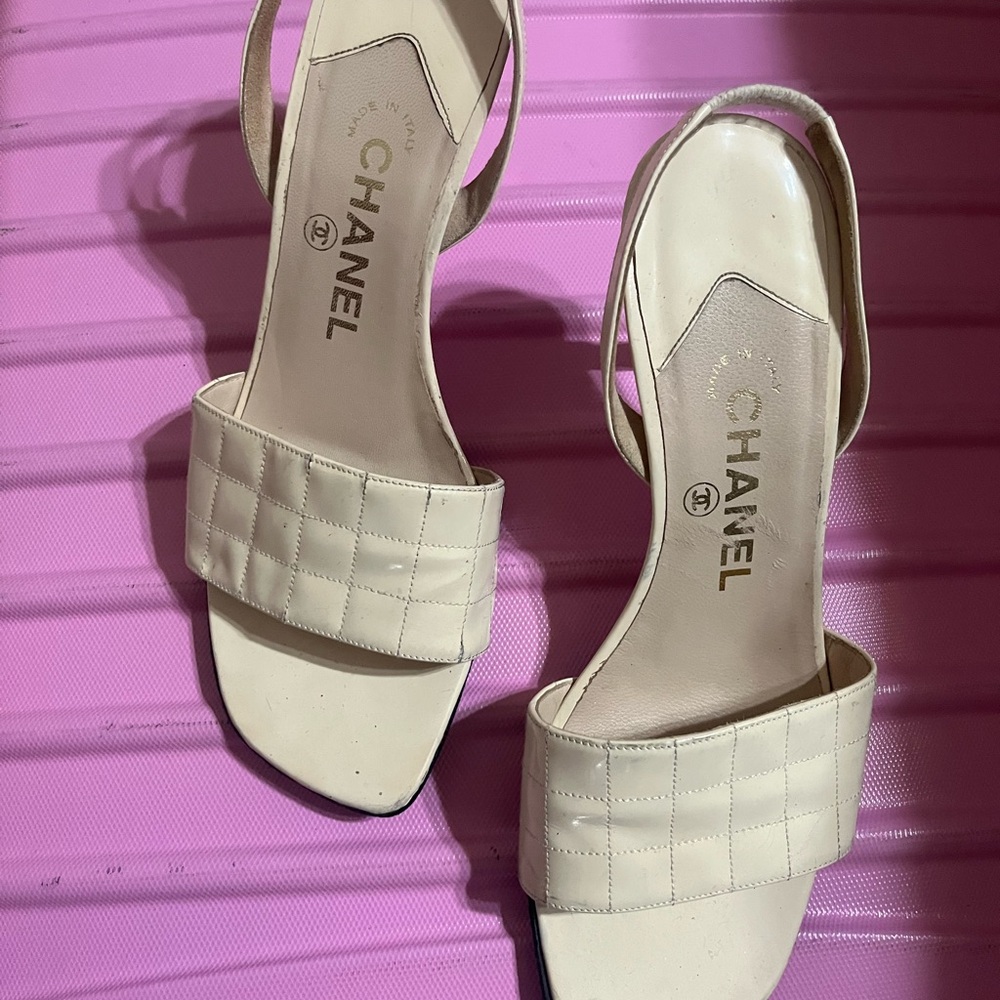 Chanel Cream Quilted Leather Slingback Sandals